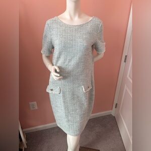 Isaac Mizrahi Blue Tweed Midi Shift Dress